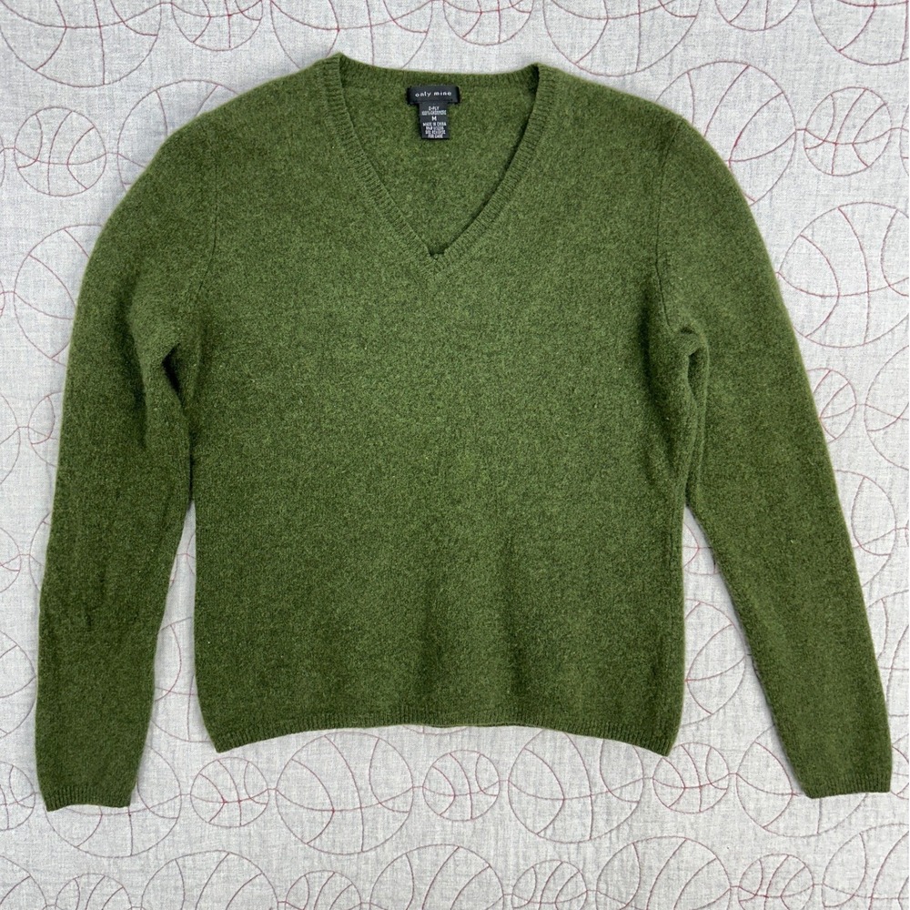 Only Mine Sweater‎ Green 100% Cashmere 2-Ply V-Neck / Women's Medium